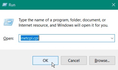 Enter inetcpl.cpl in the Run line and click OK or Enter