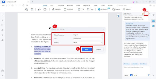 pdfelement ai sidebar settings