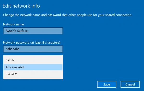 How to change Broadcast Network Band to 5GHz in Windows 10