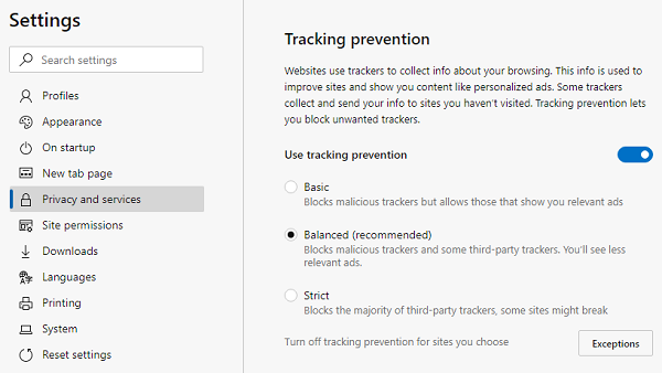 Tracking Prevention in Microsoft Edge