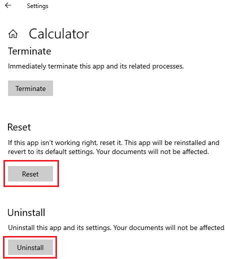 Reset or uninstall calculator