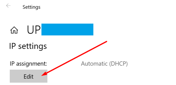 Scroll down to IP settings and click on the IP assignment button assignment settings windows 10